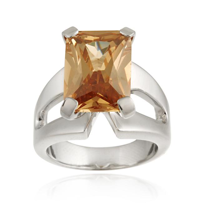 Lex & Lu Sterling Silver Champagne & Clear Color CZ Ring LAL43838 Lex & Lu Sterling Silver Champagne & Clear Color CZ Ring LAL43838